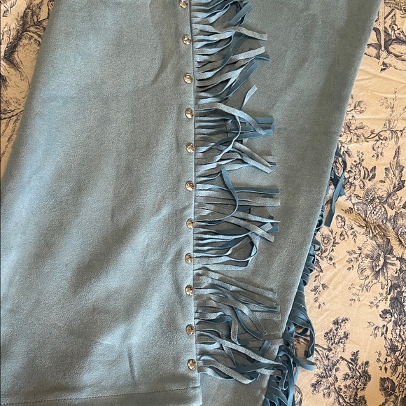 Blue Suede Fringe Rhinestone Pants size Large - Picture 4 of 9